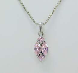 Contemporary 925 Pink Cubic Zirconia Marquise Pendant Necklace Matching Pointed Drop Earrings & Chunky Byzantine Chain Bracelet 28.6g alternative image