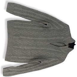 Mens Gray Long Sleeve Mock Neck Quarter Zip Knit Pullover Sweater Size L