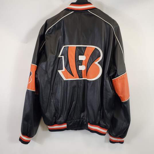 NFL Men Black Leather Bengals Jacket L image number 2