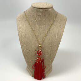 Designer J. Crew Gold-Tone Red Tassels Link Chain Pendant Necklace