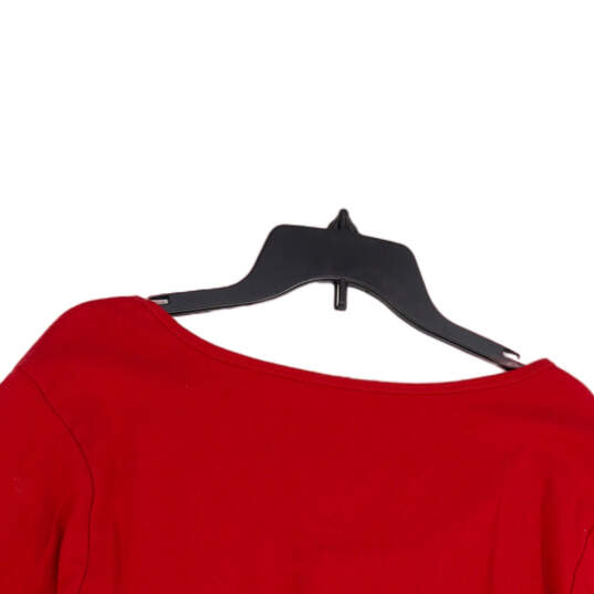 Womens Red Cotton Scoop Neck Long Sleeve Pullover Sleep T-Shirt Size 22/24 image number 4
