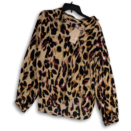 NWT Womens Multicolor Animal Print Long Sleeve Button Front Blouse Top Sz 6 image number 1