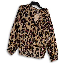 NWT Womens Multicolor Animal Print Long Sleeve Button Front Blouse Top Sz 6