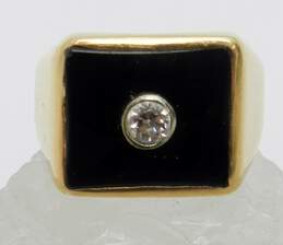 Vintage 14K Yellow Gold 0.17CT Diamond & Onyx Inlay Chunky Tapered Ring 8.2g