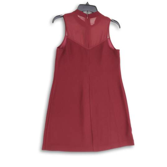 NWT Womens Red Sleeveless Mock Neck Sheer Back Zip Mini Dress Size XS image number 2