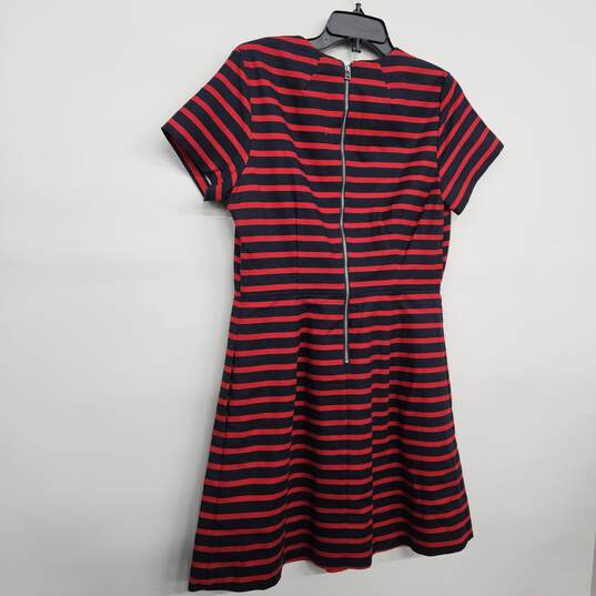 GAP Blue Red Striped V Neck Pleated Dress image number 2