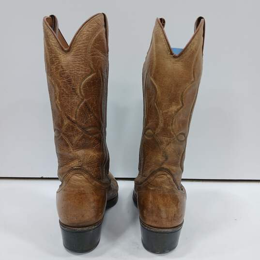 Men's Brown Leather Cowboy Boots Size 9 image number 3