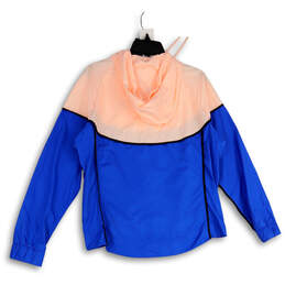 NWT Womens Pink Blue Hooded Full-Zip Windbreaker Jacket Size Medium alternative image