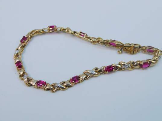 Romantic 10K Yellow Gold Ruby & Diamond Accent Bracelet 7.5g image number 2