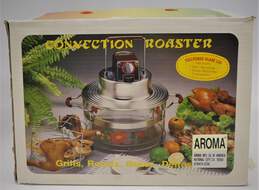 Vintage 1970s Aroma Convection Roaster Oven Tempered Glass Red Floral Pattern