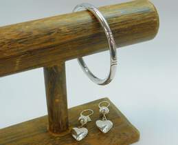 Taxco 925 Heart Dangle Lever Back Earrings & Bangle Bracelet 34.6g