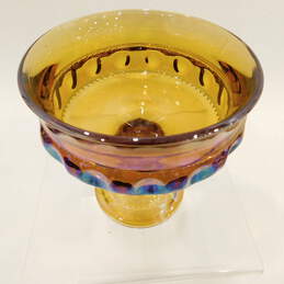 VNTG Carnival Glass Orange Thumbprint Pedestal Bowl alternative image
