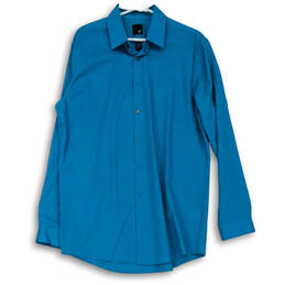 Mens Blue Long Sleeve Spread Collar Wrinkle Free Dress Shirt Size 34/35