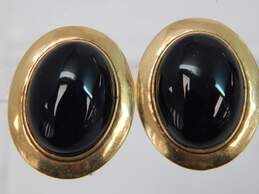 14K Yellow Gold Onyx Cabochon Oval Omega Clip Post Earrings 6.5g