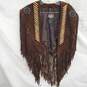 Cripple Creek Brown Leather Western Beaded Fringe Poncho O/S image number 1