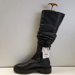 Zara Black Blogger Fav Stretch Tall Over The Knee Zip Boots Size 37 alternative image