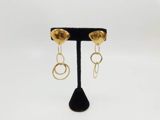 John Atencio Designer 14K Yellow Gold Hammered Interlocked Hoop Drop Dangle Earrings 6.1g image number 1
