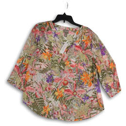 NWT Womens Multicolor Floral Print 3/4 Sleeve Split Neck Blouse Top Size 2