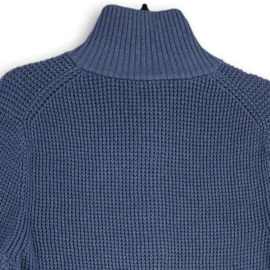 Womens Blue Gray Mock Neck Long Sleeve Waffle Knit Pullover Sweater Size XL image number 4