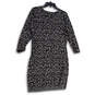 Womens Gray Leopard Print Knitted Long Sleeve Pullover Sweater Dress Size L image number 2