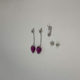 Designer Swarovski Silver-Tone Purple Heart Stone Drop Earrings With Box alternative image