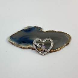 Designer Swarovski Silver-Tone Rhinestone Heart Crystal Pin Brooch