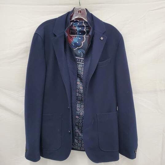Ted Baker WM's Polyester Nylon Blend Blue Button & Zip Blazer Size L/G image number 1