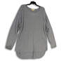 Womens Gray Round Neck Long Sleeve Knitted Side Zip Pullover Sweater XL image number 1