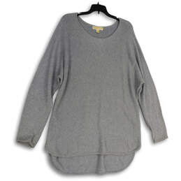 Womens Gray Round Neck Long Sleeve Knitted Side Zip Pullover Sweater XL