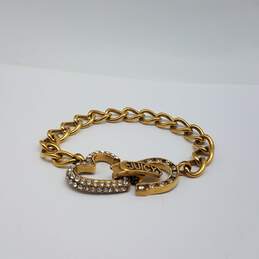 Juicy Couture Gold Tone Crystal Horse Shoe Heart 7 1/2 Inch Bracelet w/Case 28.7g