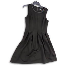 Womens Black Round Sleeve Sleeveless Pleated Back Zip A-Line Dress Size 8