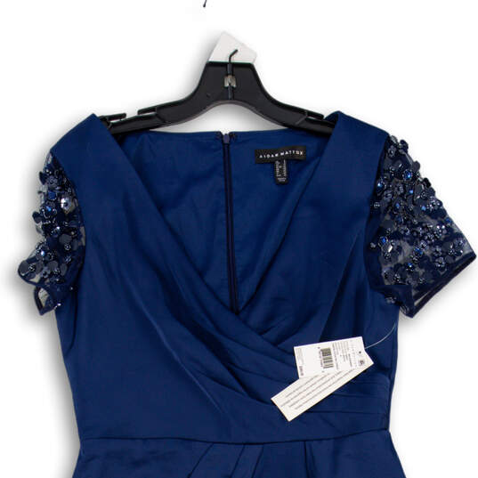NWT Womens Blue Beaded Short Sleeve V Neck Wrap Dress Size 8 image number 3