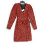 NWT Womens Red Black Leopard Print Long Sleeve V Neck Wrap Dress Size 2T image number 1
