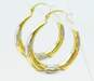 14K White & Yellow Gold Puffed Tapered Hoop Earrings 2.0g image number 4