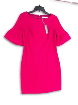 NWT Womens Purple Bell Sleeve Round Neck Back Zip Sheath Dress Size 2