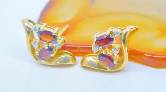 Elegant 14K Yellow Gold Oval Garnet 0.06 CTTW Diamond Earrings 3.8g image number 3