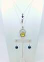 Artisan 925 Sterling Silver Onyx Ball Drop Earrings & Citrine Garnet Abalone Pendant Necklaces 22.4g image number 1
