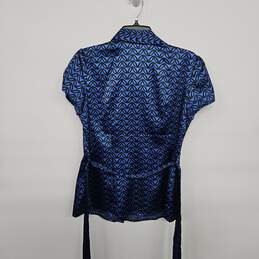 Blue Black Collared Buttoned Up Blouse With Sash alternative image