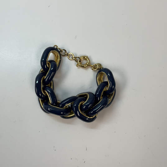 Designer J. Crew Gold-Tone Blue Enamel Large Link Chain Bracelet image number 2