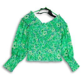 NWT Womens Green Floral Smocked Long Sleeve Cropped Blouse Top Size Medium alternative image