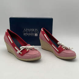 NIB Womens Red Striped Moc Toe Wedge Heel Espadrille Shoes Size 9.5 M alternative image