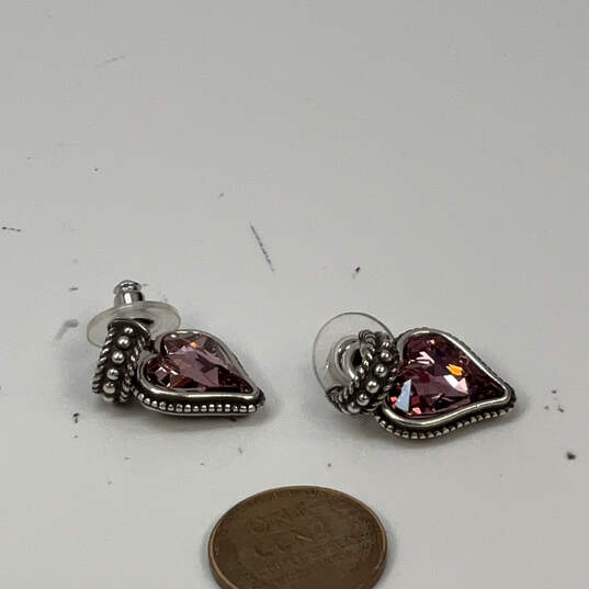 Designer Brighton Silver-Tone Engraved Pink Stone Reversible Drop Earrings image number 4