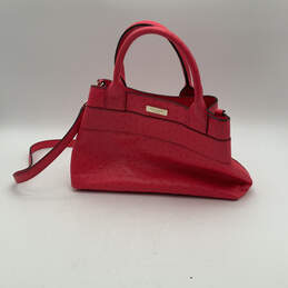 Womens Pink Leather Inner Pocket Detachable Strap Magnetic Snap Satchel Bag