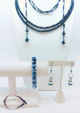 Vintage Black Crystal Beaded Necklaces Dangle Drop Earrings Bracelet & Abstract Loop Brooch 145.8g