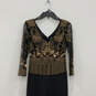 Womens Black Gold Sequin V-Neck 3/4 Sleeve Back Zip Maxi Dress Size 0 image number 3