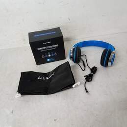 Ailihen C8 Wired Foldable Headphones wth Microphone and Volume Control (Black and Blue) - in original box - untested