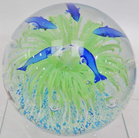 Art Glass Dolphin & Fish Ocean Sea Aquarium Large  Paperweight image number 2