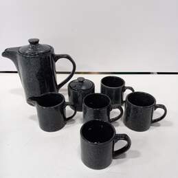 Bundle Of Vintage Ceramc Grey Teapot, Creamer, Sugar Bowl And 4 Mugs