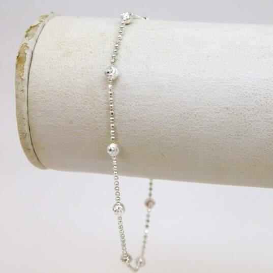 Romantic 925 Sterling Silver Pearl & Beaded Chain Necklaces & Bracelet Pearl CZ Hoop Earrings Love Rose & Heart CZ Rings 17.5g image number 9
