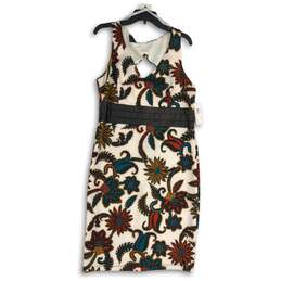NWT Bisou Bisou Womens Multicolor Floral V-Neck Sleeveless Sheath Dress Size 16